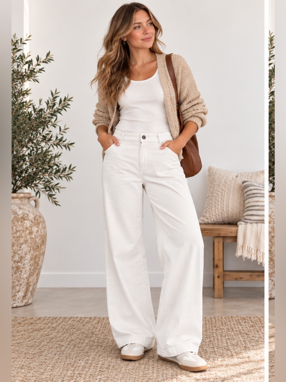 Madewell Emett White Corduroy Old Money Preppy Wide Leg Pants Size 25
